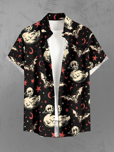 Gothic Plus Size Skull Duck Bat Moon Star Print Button Pocket Shirt For Men