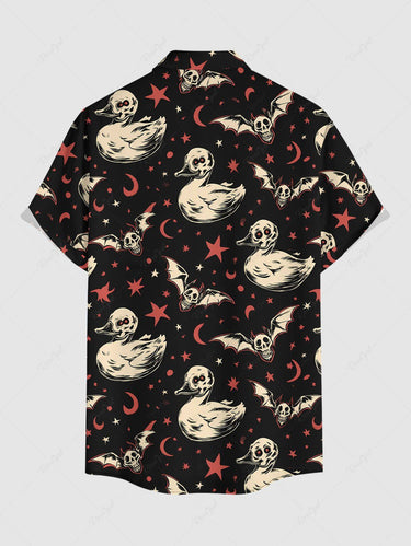 Gothic Plus Size Skull Duck Bat Moon Star Print Button Pocket Shirt For Men