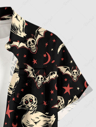 Gothic Plus Size Skull Duck Bat Moon Star Print Button Pocket Shirt For Men