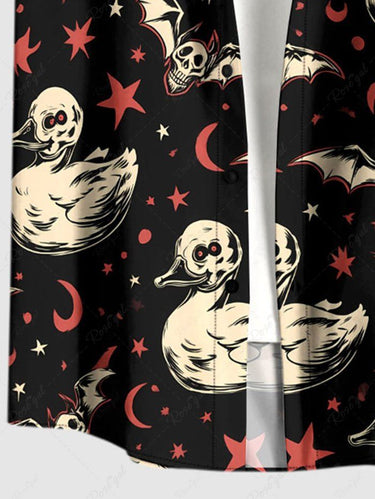 Gothic Plus Size Skull Duck Bat Moon Star Print Button Pocket Shirt For Men