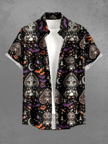 Gothic Plus Size Duck Bat Moon Star Print Button Pocket Shirt For Men