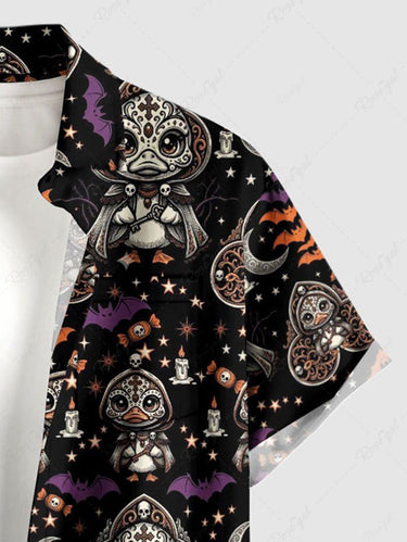 Gothic Plus Size Duck Bat Moon Star Print Button Pocket Shirt For Men