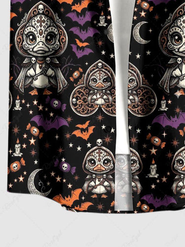 Gothic Plus Size Duck Bat Moon Star Print Button Pocket Shirt For Men
