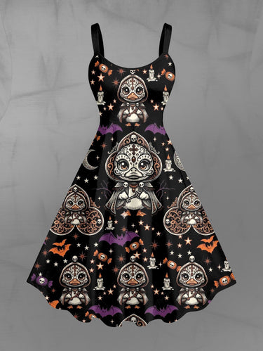 Gothic Plus Size Duck Bat Moon Star Print A Line Dress