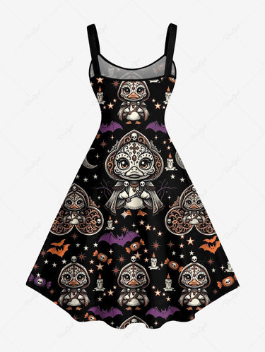 Gothic Plus Size Duck Bat Moon Star Print A Line Dress