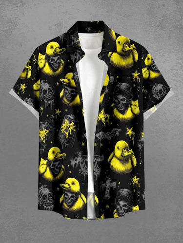 Gothic Plus Size Skull Duck Cross Bat Print Button Pocket Shirt For Men