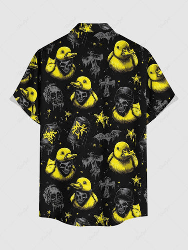 Gothic Plus Size Skull Duck Cross Bat Print Button Pocket Shirt For Men