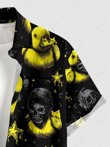 Gothic Plus Size Skull Duck Cross Bat Print Button Pocket Shirt For Men