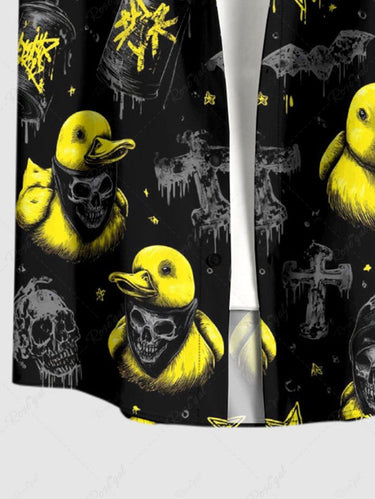 Gothic Plus Size Skull Duck Cross Bat Print Button Pocket Shirt For Men