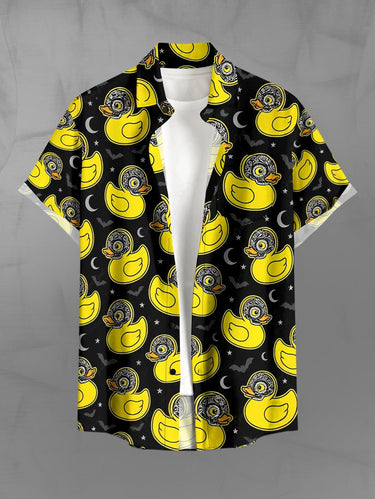 Gothic Plus Size Duck Moon Star Bat Print Button Pocket Shirt For Men