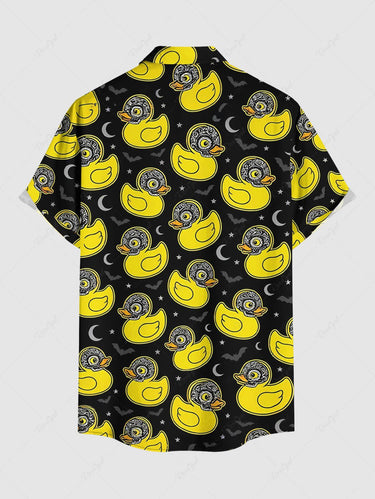 Gothic Plus Size Duck Moon Star Bat Print Button Pocket Shirt For Men