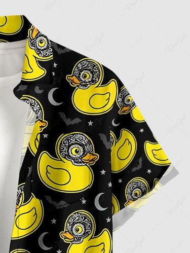 Gothic Plus Size Duck Moon Star Bat Print Button Pocket Shirt For Men
