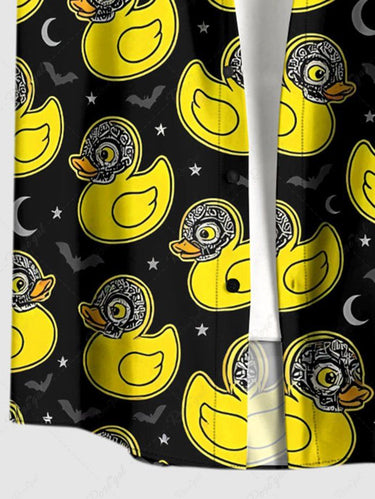 Gothic Plus Size Duck Moon Star Bat Print Button Pocket Shirt For Men