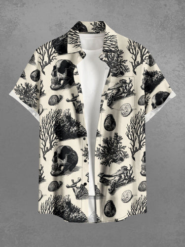 Gothic Plus Size Skull Coral Print Button Pocket Shirt For Men