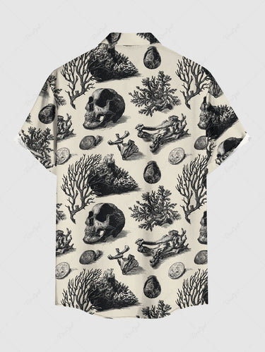 Gothic Plus Size Skull Coral Print Button Pocket Shirt For Men