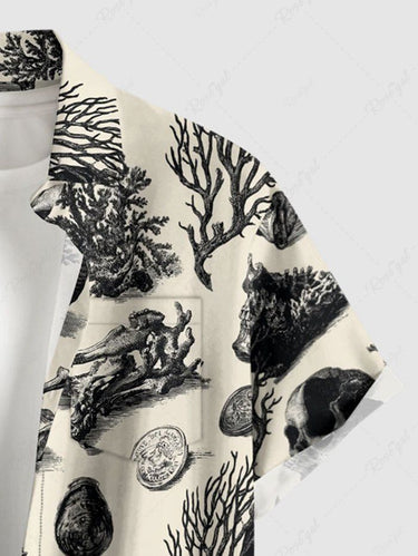 Gothic Plus Size Skull Coral Print Button Pocket Shirt For Men