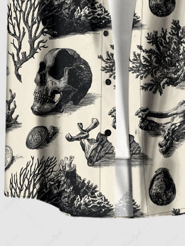 Gothic Plus Size Skull Coral Print Button Pocket Shirt For Men