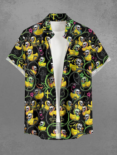 Gothic Plus Size Skull Duck Cross Branch Print Button Pocket Shirt For Men