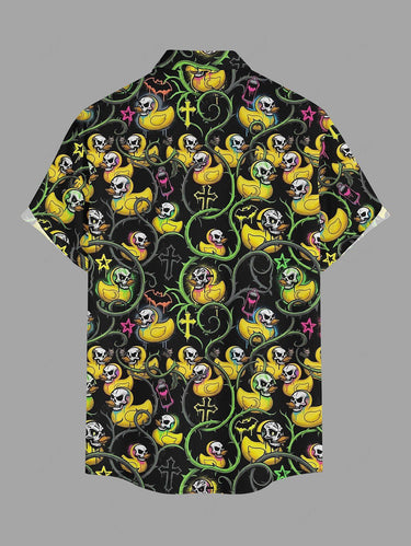 Gothic Plus Size Skull Duck Cross Branch Print Button Pocket Shirt For Men