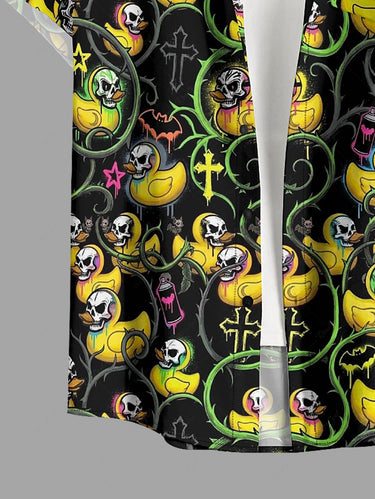 Gothic Plus Size Skull Duck Cross Branch Print Button Pocket Shirt For Men