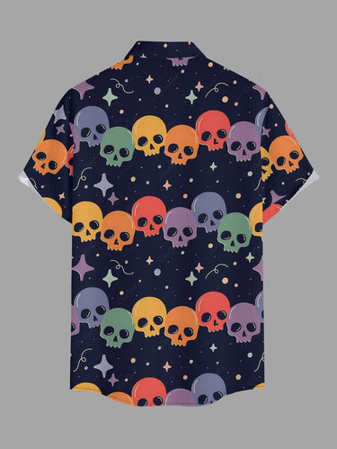 Gothic Plus Size Skull Star Print Button Pocket Shirt For Men