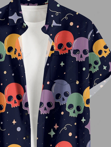 Gothic Plus Size Skull Star Print Button Pocket Shirt For Men