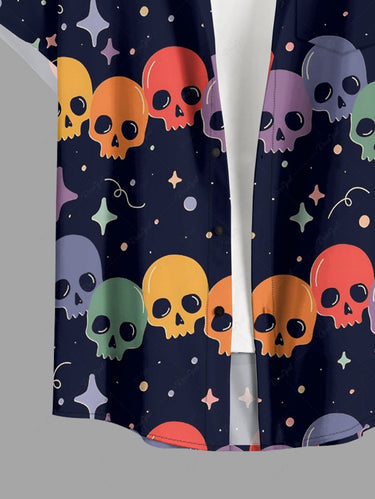 Gothic Plus Size Skull Star Print Button Pocket Shirt For Men