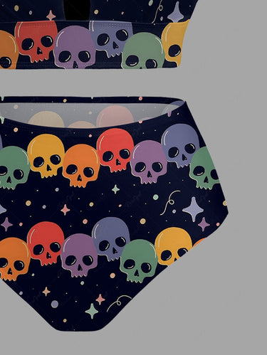 Gothic Skull Star Print Lace Up Tankini Swimsuit (Adjustable Shoulder Strap)
