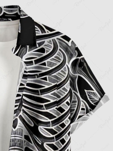 Gothic Plus Size Skeleton Rose Flower Print Button Pocket Shirt For Men