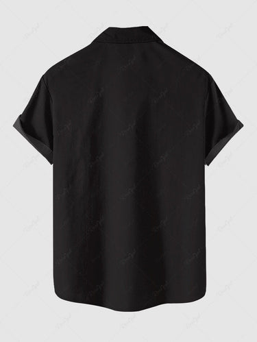 Gothic Plus Size Skeleton Cat Flower Print Button Pocket Shirt For Men