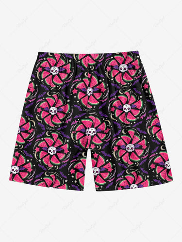 Gothic Plus Size Skull Watermelon Fan Bat Print Beach Shorts For Men
