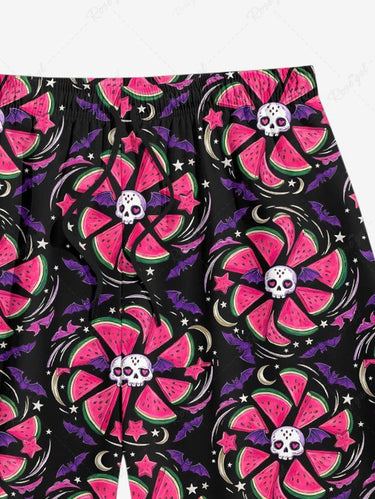 Gothic Plus Size Skull Watermelon Fan Bat Print Beach Shorts For Men