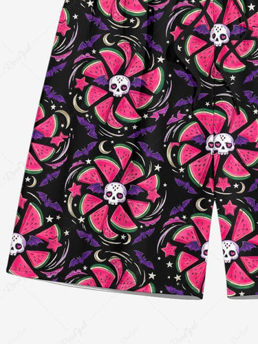 Gothic Plus Size Skull Watermelon Fan Bat Print Beach Shorts For Men