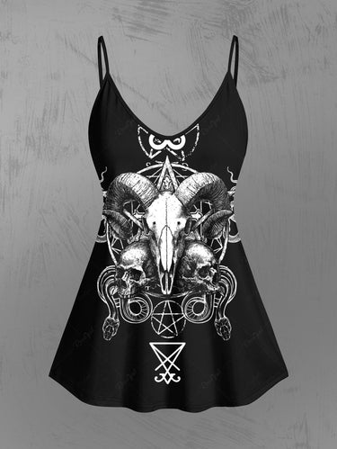 Gothic Plus Size Skull Sheep Head Print Cami Top