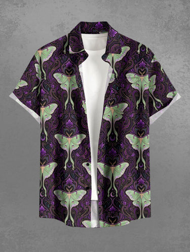 Gothic Plus Size Flower Butterfly Print Button Pocket Shirt For Men