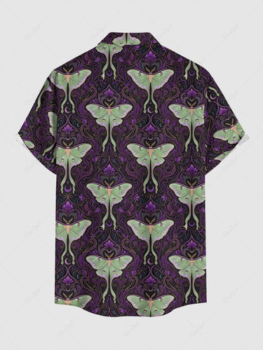 Gothic Plus Size Flower Butterfly Print Button Pocket Shirt For Men