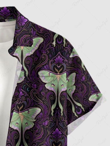 Gothic Plus Size Flower Butterfly Print Button Pocket Shirt For Men