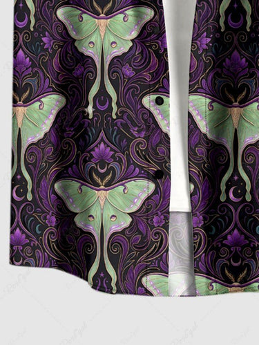 Gothic Plus Size Flower Butterfly Print Button Pocket Shirt For Men