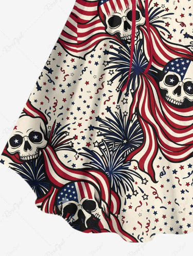 Gothic Plus Size Skull Patriotic American Flag Fireworks Print Cinched Tank Top