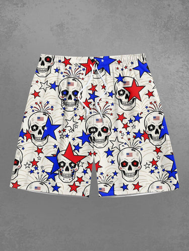 Gothic Plus Size Skull Stars Print Drawstring Beach Shorts For Men