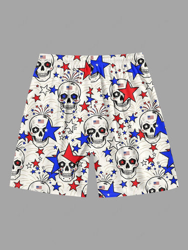 Gothic Plus Size Skull Stars Print Drawstring Beach Shorts For Men