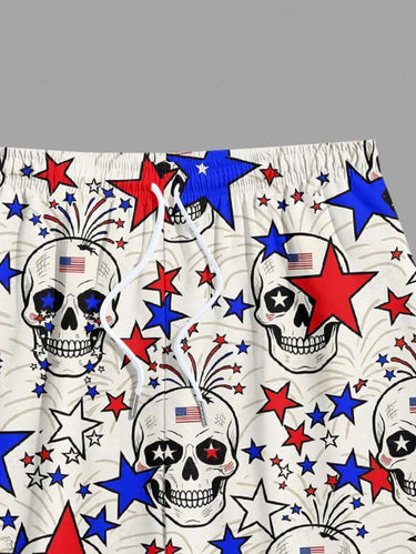 Gothic Plus Size Skull Stars Print Drawstring Beach Shorts For Men