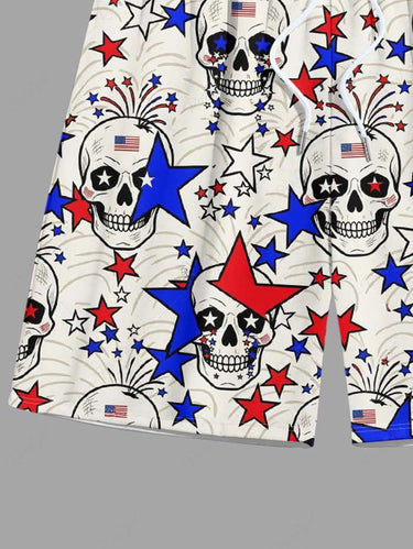 Gothic Plus Size Skull Stars Print Drawstring Beach Shorts For Men