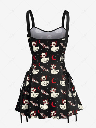 Gothic Skull Duck Bat Moon Star Print Lace Up A Line Dress