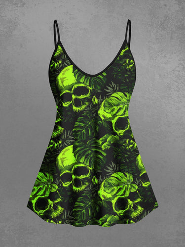 Gothic Plus Size Skull Tropical Leaf Print Cami Top