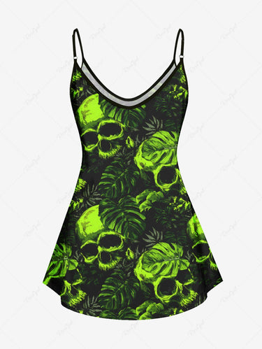 Gothic Plus Size Skull Tropical Leaf Print Cami Top