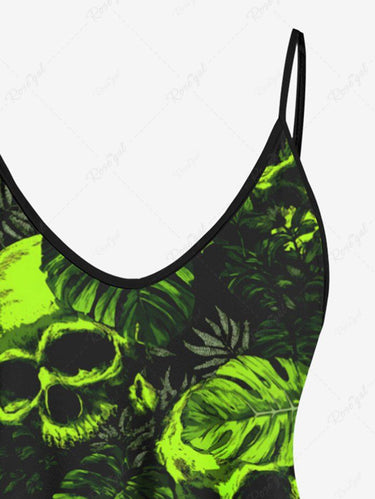 Gothic Plus Size Skull Tropical Leaf Print Cami Top