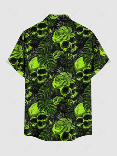 Gothic Plus Size Skull Tropical Leaf Print Button Pocket Shirt For Men
