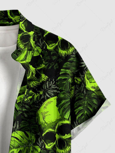 Gothic Plus Size Skull Tropical Leaf Print Button Pocket Shirt For Men