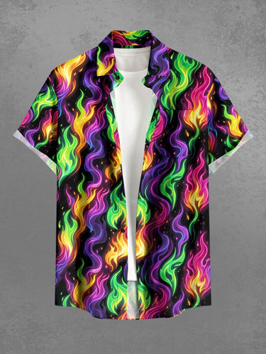 Gothic Plus Size Colorful Fire Flame Print Button Pocket Shirt For Men